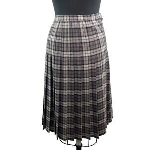 VINTAGE Schrader Sport New York Plaid Pleated Skirt Preppy Academia Gray Beige 4